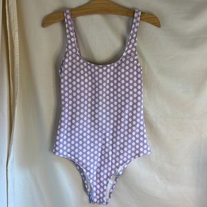 Aerie Purple with white polka dot swimsuit size medium
